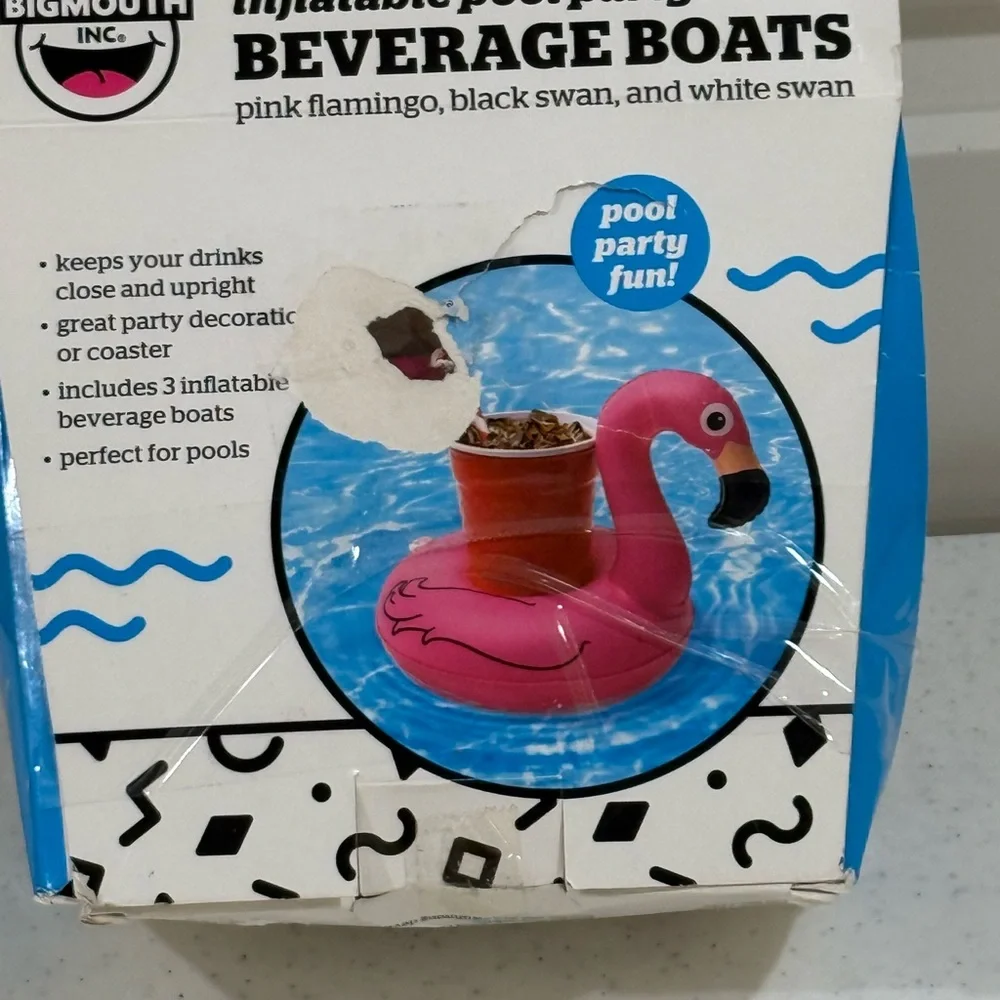 NEW Inflatable Pool Party Beverage Boats - Pink, Black, and White
